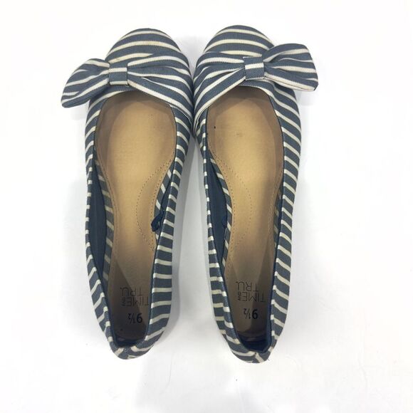 Time and Tru Womens Blue and White Striped Bow Ballet Flats Sz US 9.5/EUR 41.5 - Picture 6 of 11